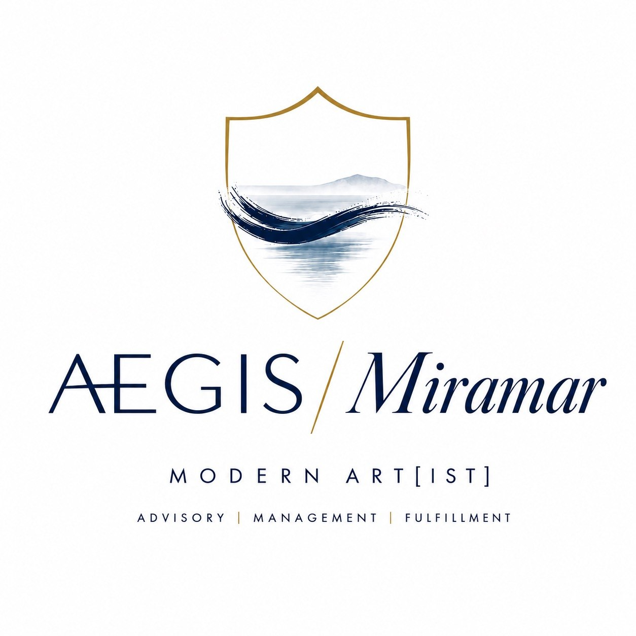 AEGIS/Miramar crest - a shield with a wave beneath a distant mountain